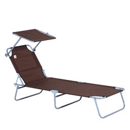 image-Reclining Chair Folding Lounger Seat Sun Shade Awning Beach Garden