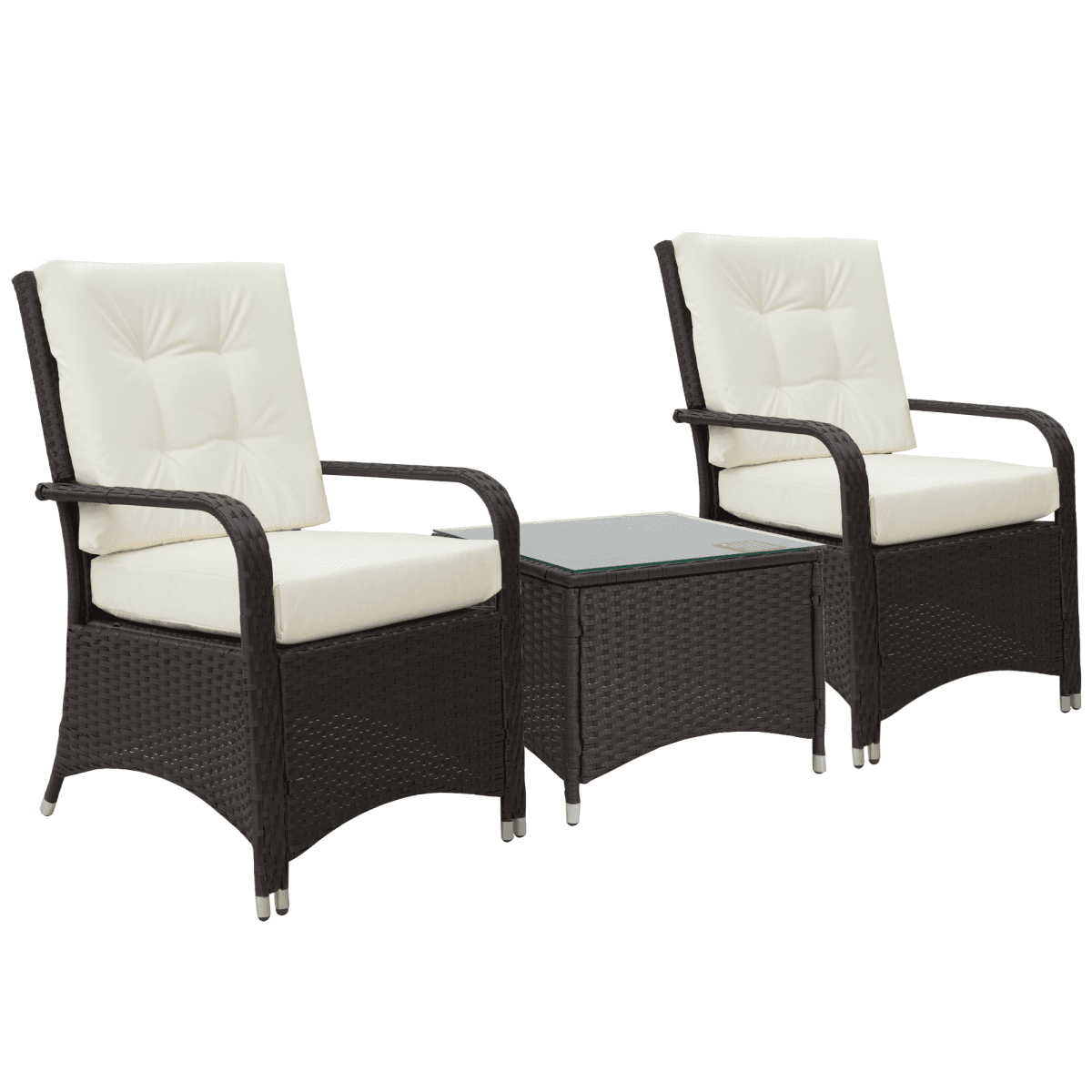 image-Rattan Garden Furniture 3 PCs Sofa Chair Table Bistro Set Wicker Weave