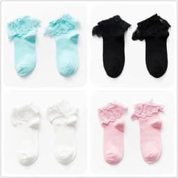 image-4 pairs Lolita Women Harajuku Retro Lace Short Ankle Socks JK Frilly Ruffle Cotton Princess Girls Soft Wedding Dance White