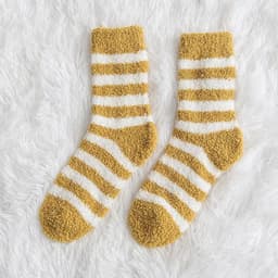 image-Fluffy Striped Warm Socks - Cute Coral Velvet Winter Indoor Comfort