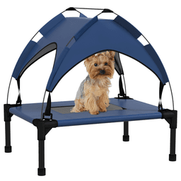 image-PawHut Cooling Raised Dog Bed w/ Breathable Mesh, for Mini, S Dogs - Dark Blue