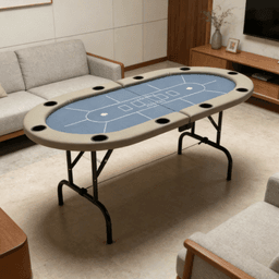 image-Extra-Large 70" Oval Foldable Poker Table - Blue/Brown MDF Steel PU