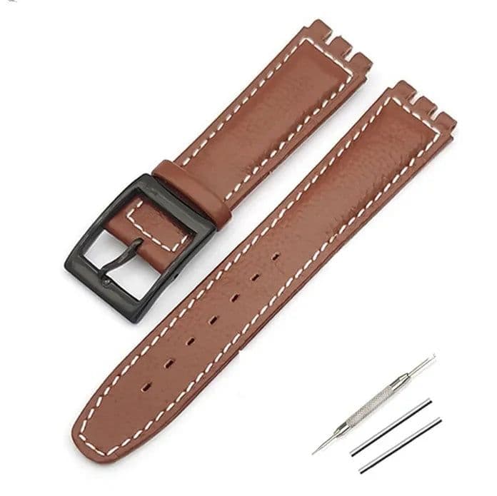 image-17mm Leather Watch Strap - Durable Cowhide Band with Metal Buckle