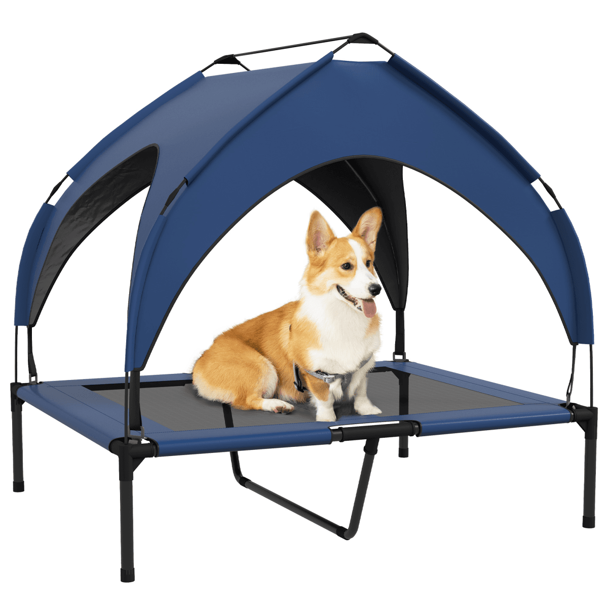 image-PawHut Cooling Raised Dog Bed w/ Breathable Mesh, for Mini, S Dogs - Dark Blue