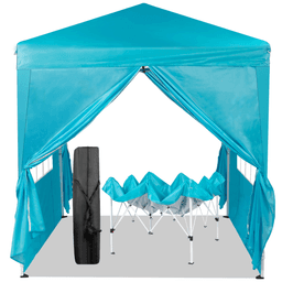 image-Waterproof Folding Tent 6.5x6.5ft 2 Doors 2 Windows Blue
