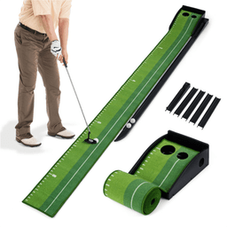 image-Indoor Golf Putting Mat - Ball Return Track 2 Holes 3 Balls
