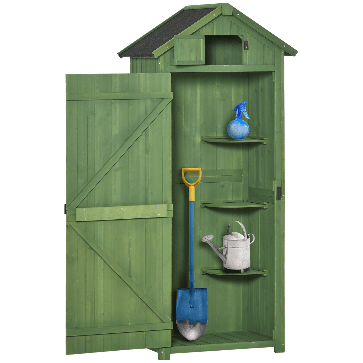image-Garden Shed Vertical Utility 3 Shelves Wood Tool Storage Unit Cabinet