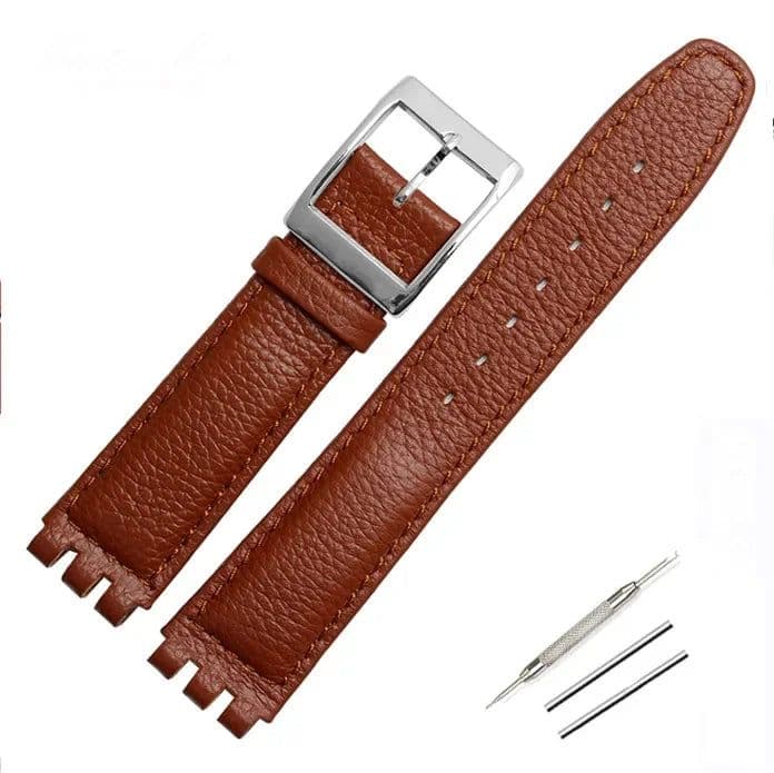 image-17mm Leather Watch Strap - Durable Cowhide Band with Metal Buckle
