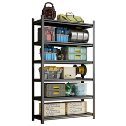 image-Garage Storage Rack 6-Tier Metal Shelves Black