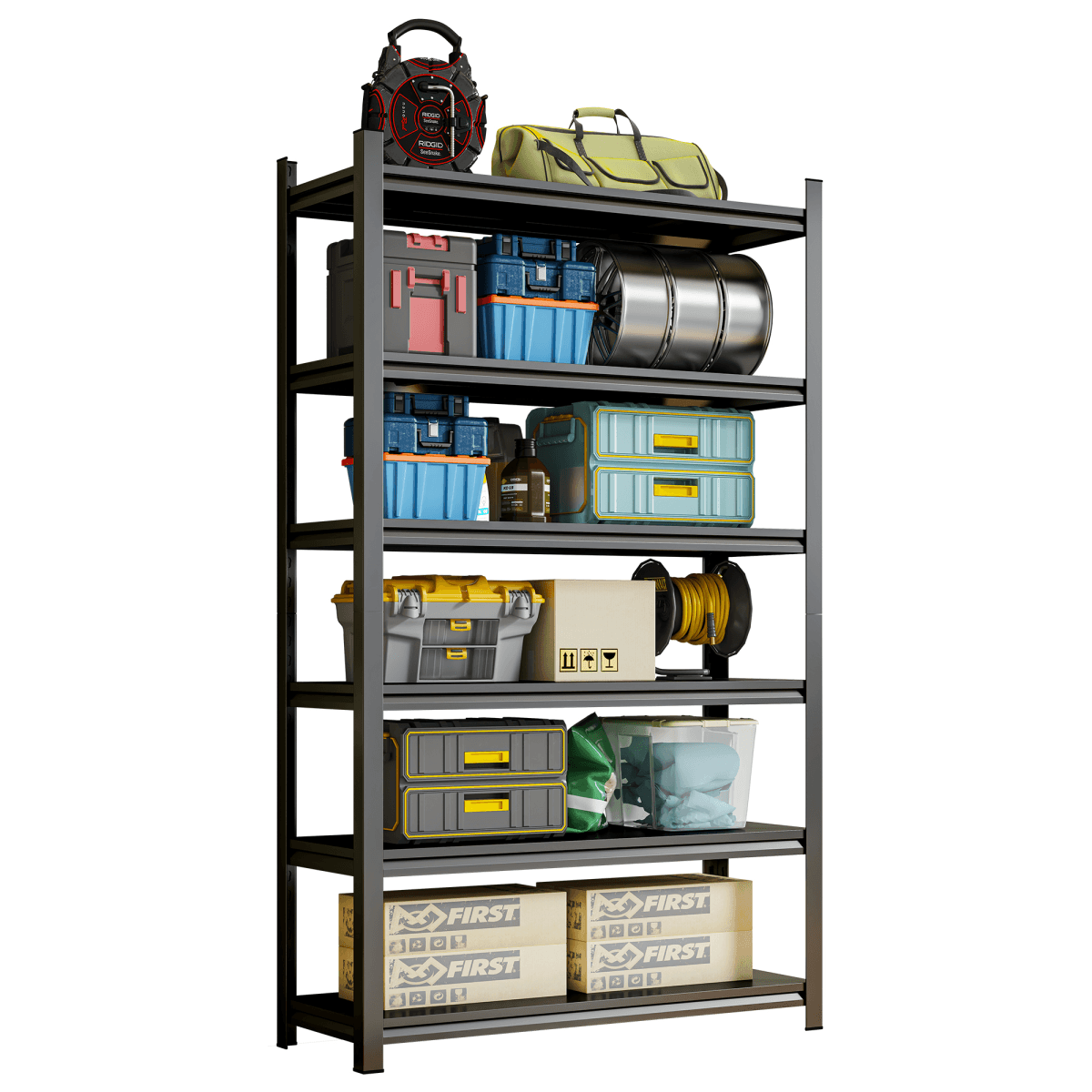 image-Garage Storage Rack 6-Tier Metal Shelves Black