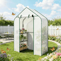 image-Garden Bed Mini Greenhouse - 6 Shelves - Steel/PE - 56"x28"x74"