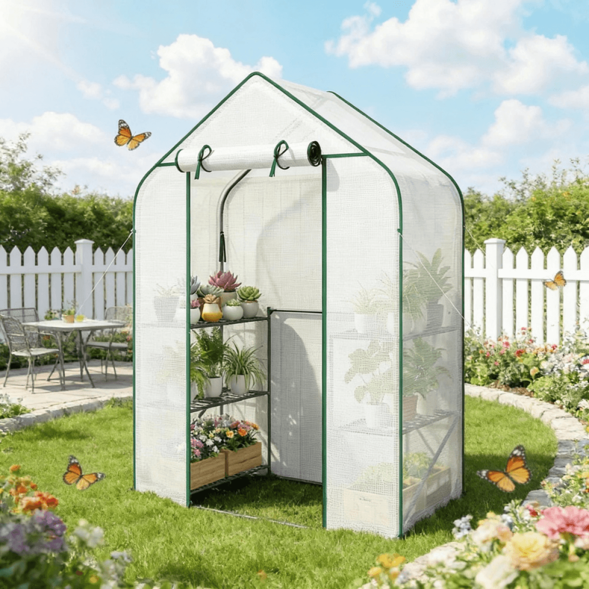 image-Garden Bed Mini Greenhouse - 6 Shelves - Steel/PE - 56"x28"x74"