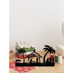 image-Vintage Rustic Iron Nativity Candleholder Set - Christmas Centerpiece