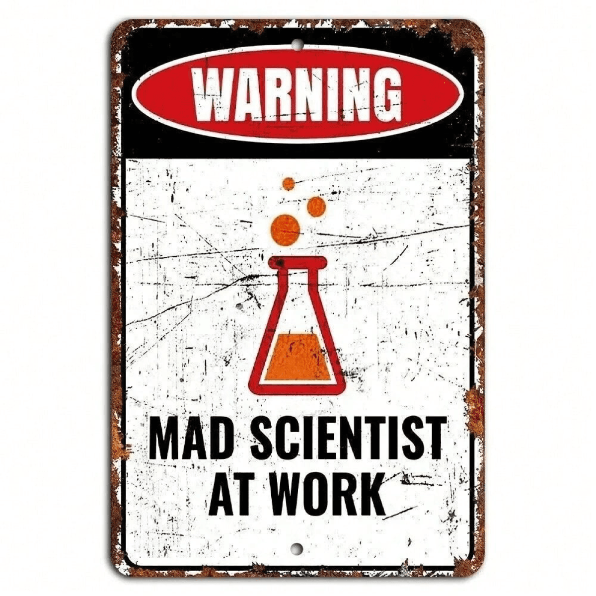 image-Mad Scientist Rustic Warning Sign - Creative Decor for Labs, Offices, 8x12 (55 characters)
