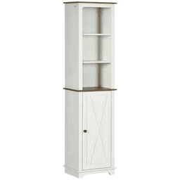 image-Tall Bathroom Cabinet Storage Cupboard with Door, Adjustable Shelves