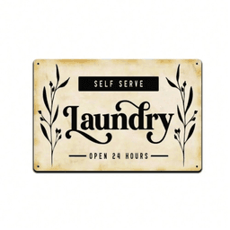 image-24 Hour Self-Service Laundry Metal Sign for Bathroom Wall Decor - Vintage Style