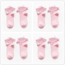 image-4 pairs Lolita Women Harajuku Retro Lace Short Ankle Socks JK Frilly Ruffle Cotton Princess Girls Soft Wedding Dance White