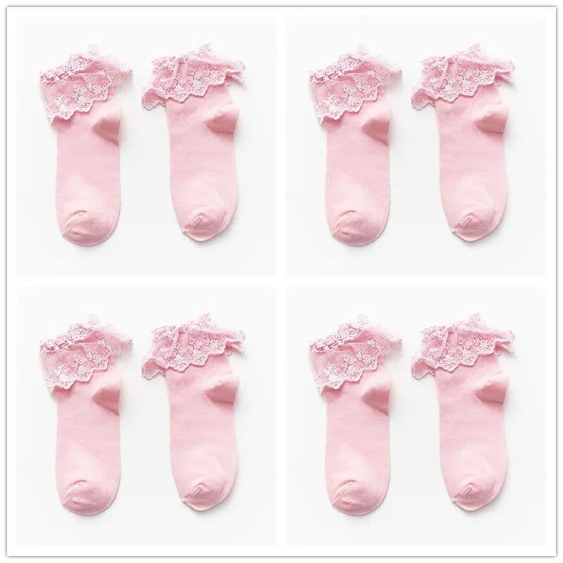 image-4 pairs Lolita Women Harajuku Retro Lace Short Ankle Socks JK Frilly Ruffle Cotton Princess Girls Soft Wedding Dance White