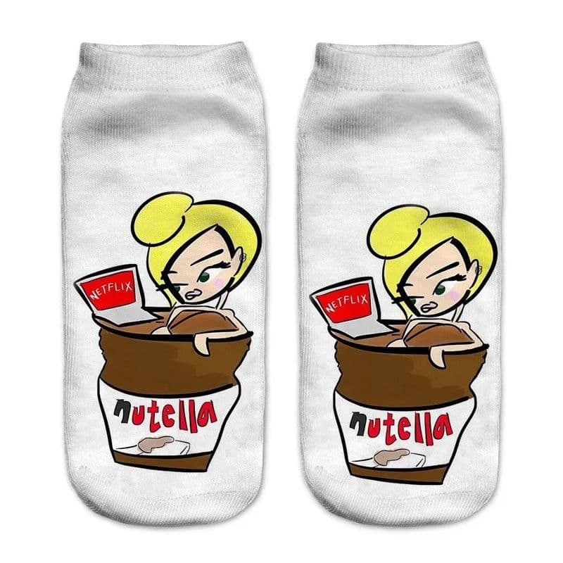 image-AnBnCn Funny Nutella 3D Printed Casual Socks - Kawaii Gift Delight