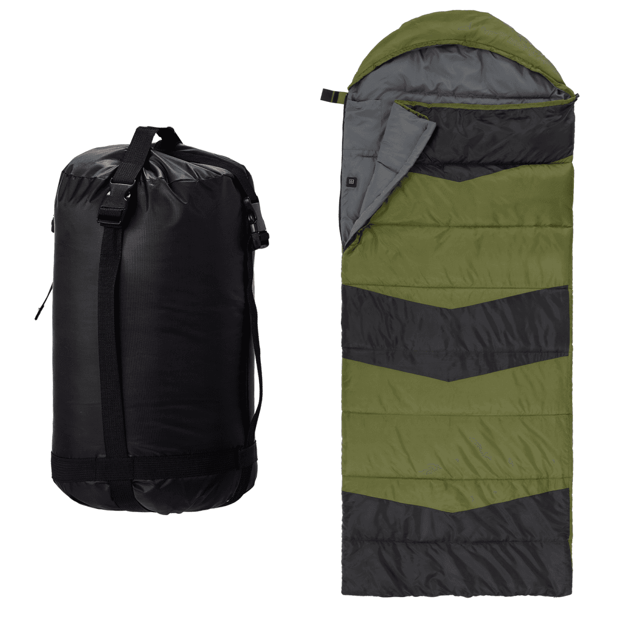 image-Heated Rectangular Sleeping Bag, Lightweight USB Heating, Waterproof Backpacking Bag, Green
