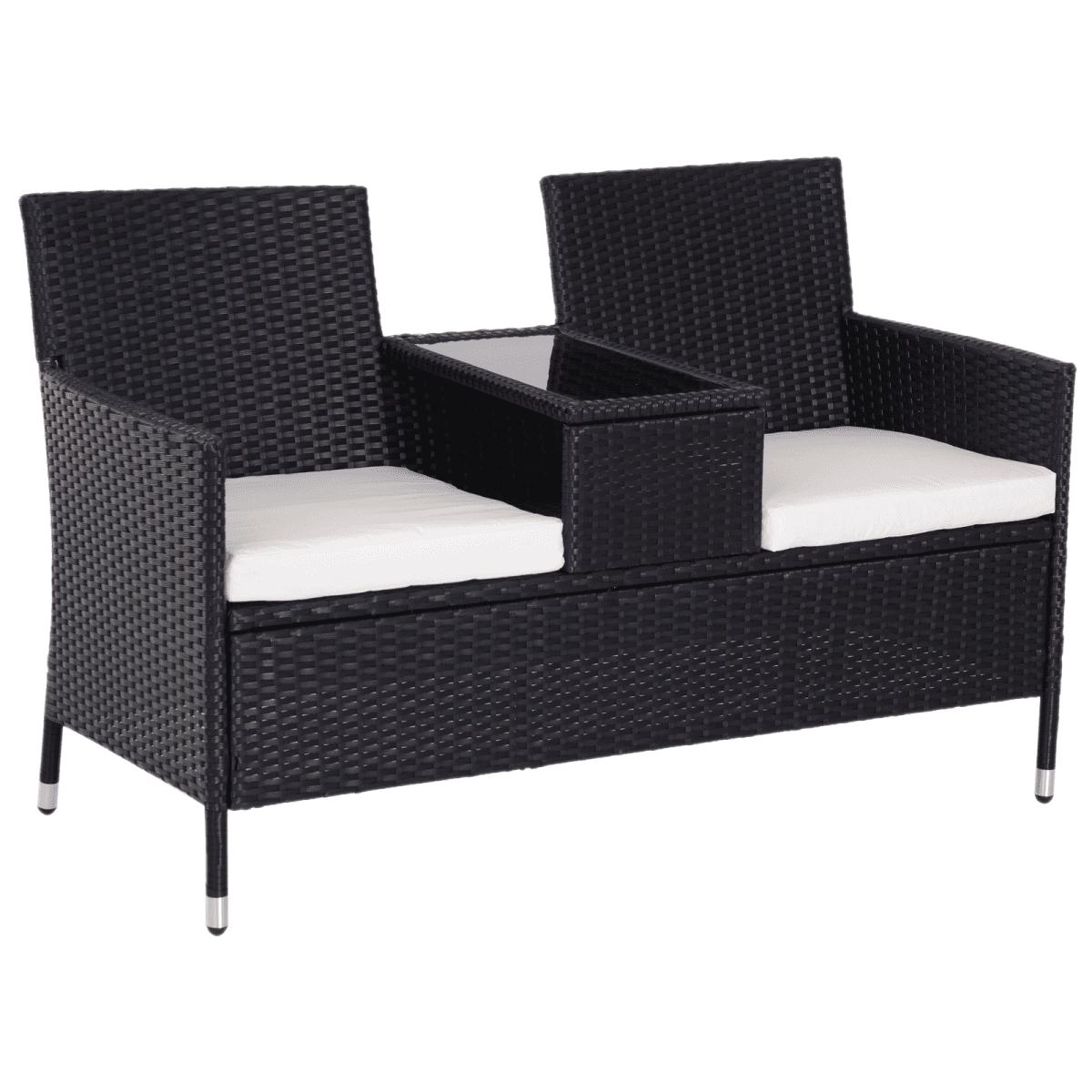 image-2-Seater PE Rattan Outdoor Garden Bench w/ Centre Table