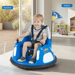 image-Kids Seat Belt Car, Blue Ride-On Toy with Lights & Music, 0.7-1.2 MPH, Ages 18-72 Months