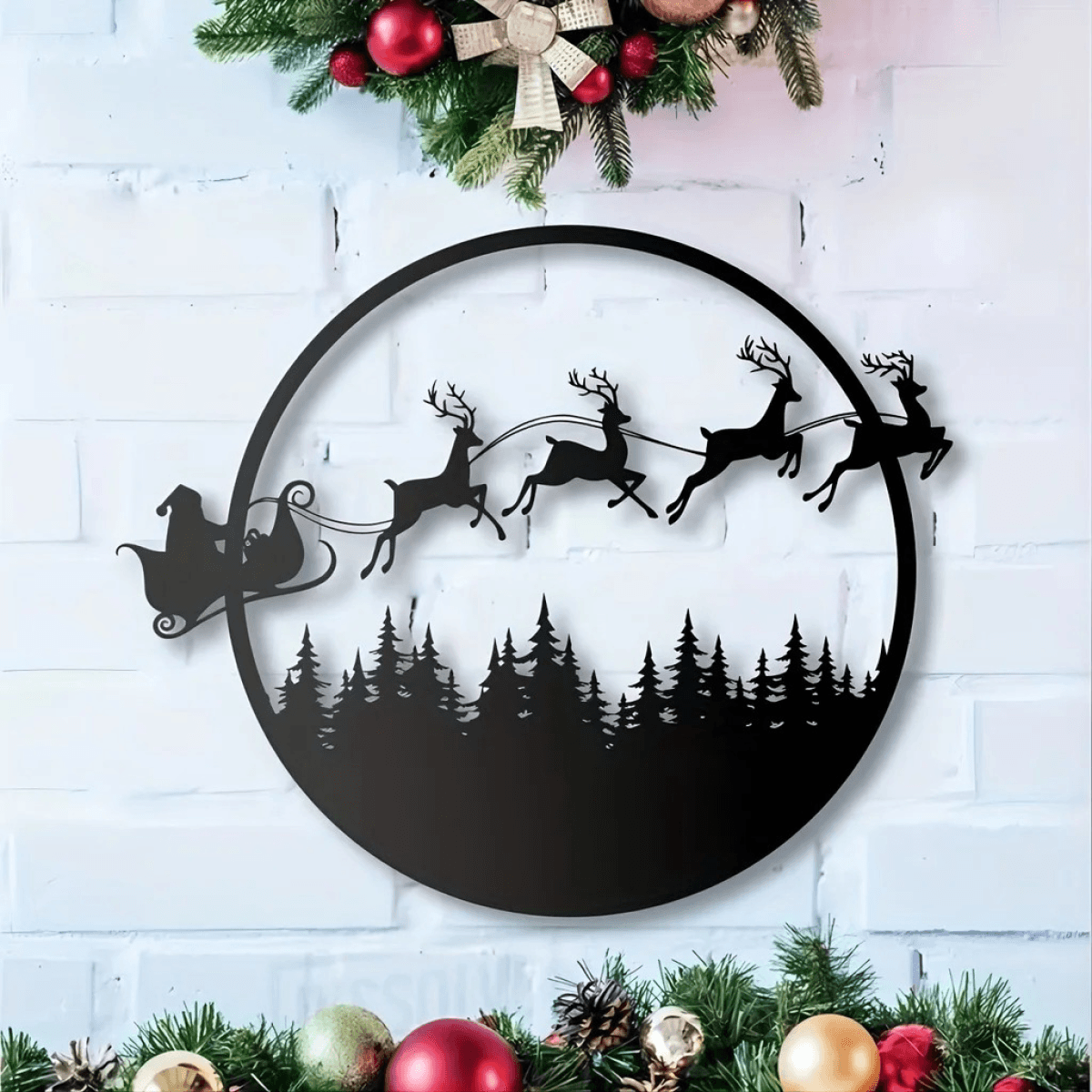 image-Halloween Christmas Reversible 24" Metal Wall Sign Decor - Dual Sided Hanging