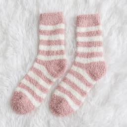 image-Fluffy Striped Warm Socks - Cute Coral Velvet Winter Indoor Comfort