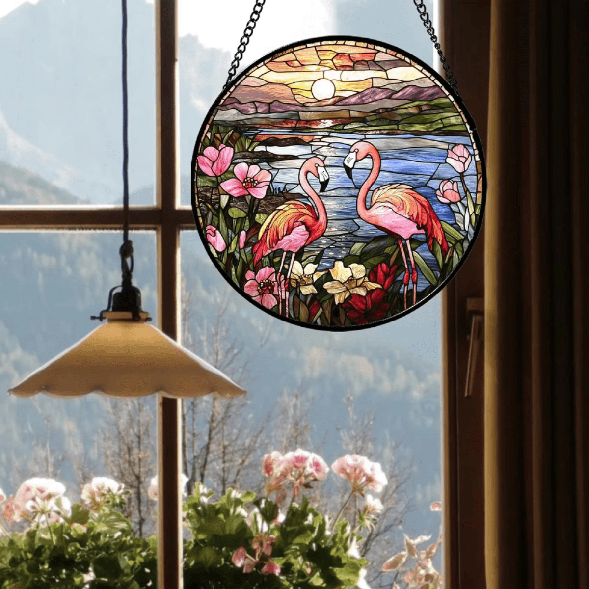 image-Acrylic Flamingo Garden Sun Catcher - 20cm Colorful Outdoor Decor