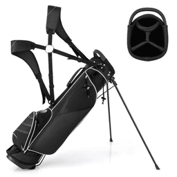 image-Golf Stand Bag - Black 3-Way Dividers Polyester Lightweight Travel Bag
