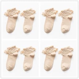image-4 pairs Lolita Women Harajuku Retro Lace Short Ankle Socks JK Frilly Ruffle Cotton Princess Girls Soft Wedding Dance White