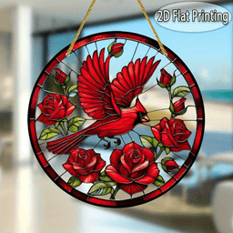 image-Retro Red Bird Sun Catcher Colorful Pendant Festive Decoration 20x20cm