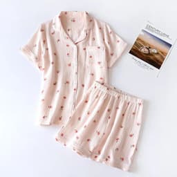 image-2025 Summer Ladies Short-sleeved Shorts Pajamas Set 100% Cotton Crepe Cloth Thin Home Service Two-piece Spring And Autumn Loose