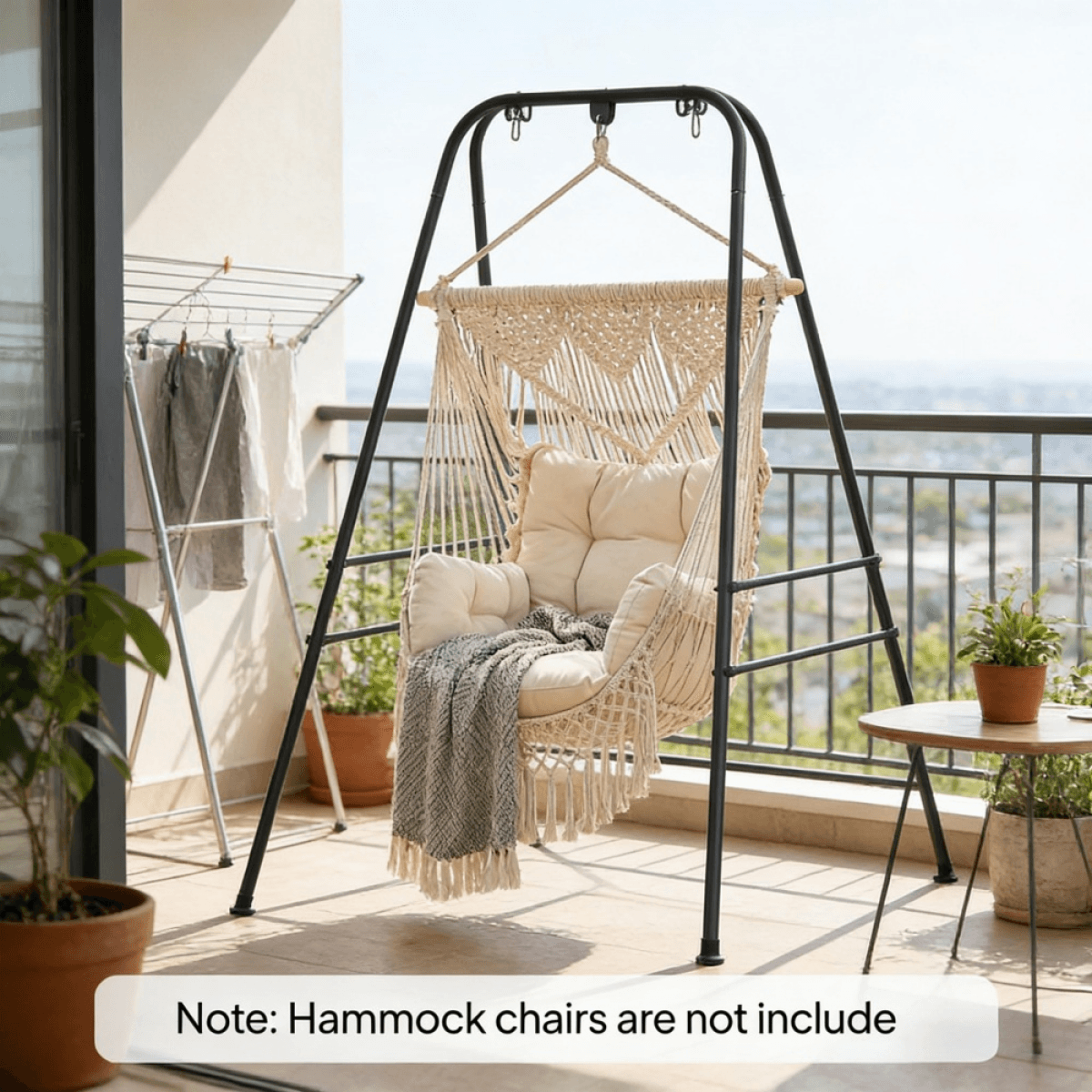 image-Hammock Chair Stand - Black Steel Frame 330lbs Capacity