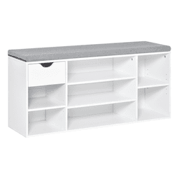 image-HOMCOM Shoe Storage Cabinet Bench w/ Cushion Adjustable Shelves White and Grey
