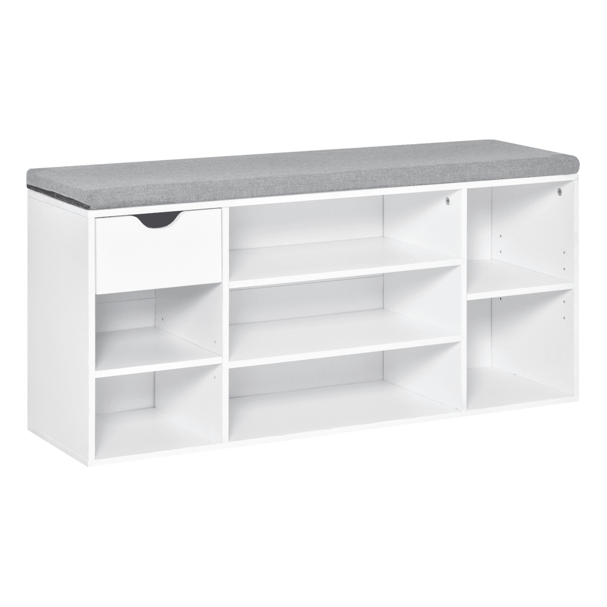 image-HOMCOM Shoe Storage Cabinet Bench w/ Cushion Adjustable Shelves White and Grey
