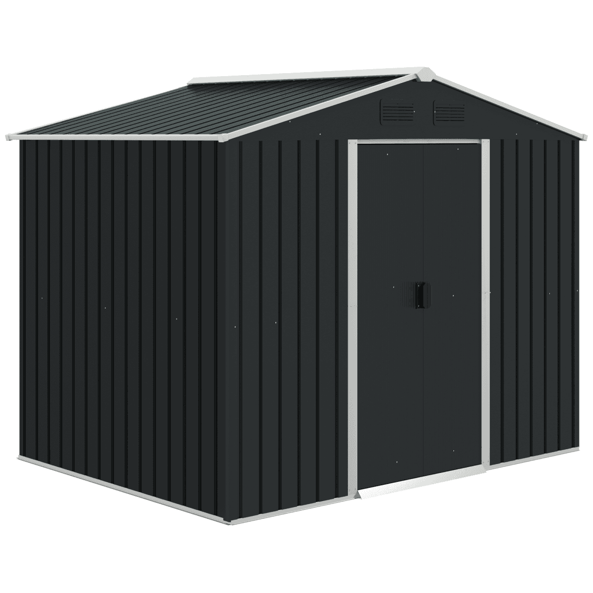 image-Outdoor Garden Roofed Metal Storage Shed Tool Box Ventilation & Sliding Doors