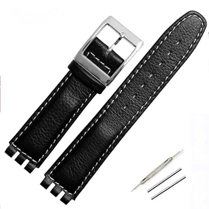image-17mm Leather Watch Strap - Durable Cowhide Band with Metal Buckle