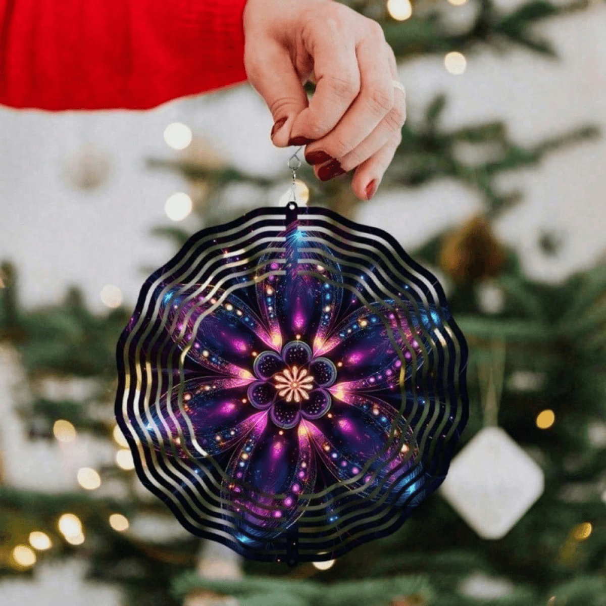 image-Solar Wind Chime 10" Mandala LED Lights Outdoor Garden Decor with Hook