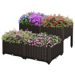 image-PP Set Of 4 Raised Outdoor Garden Planter Box Brown & Grey