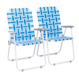 image-2pcs Steel Tube PP Webbing Beach Chair Blue & White 120kg Foldable