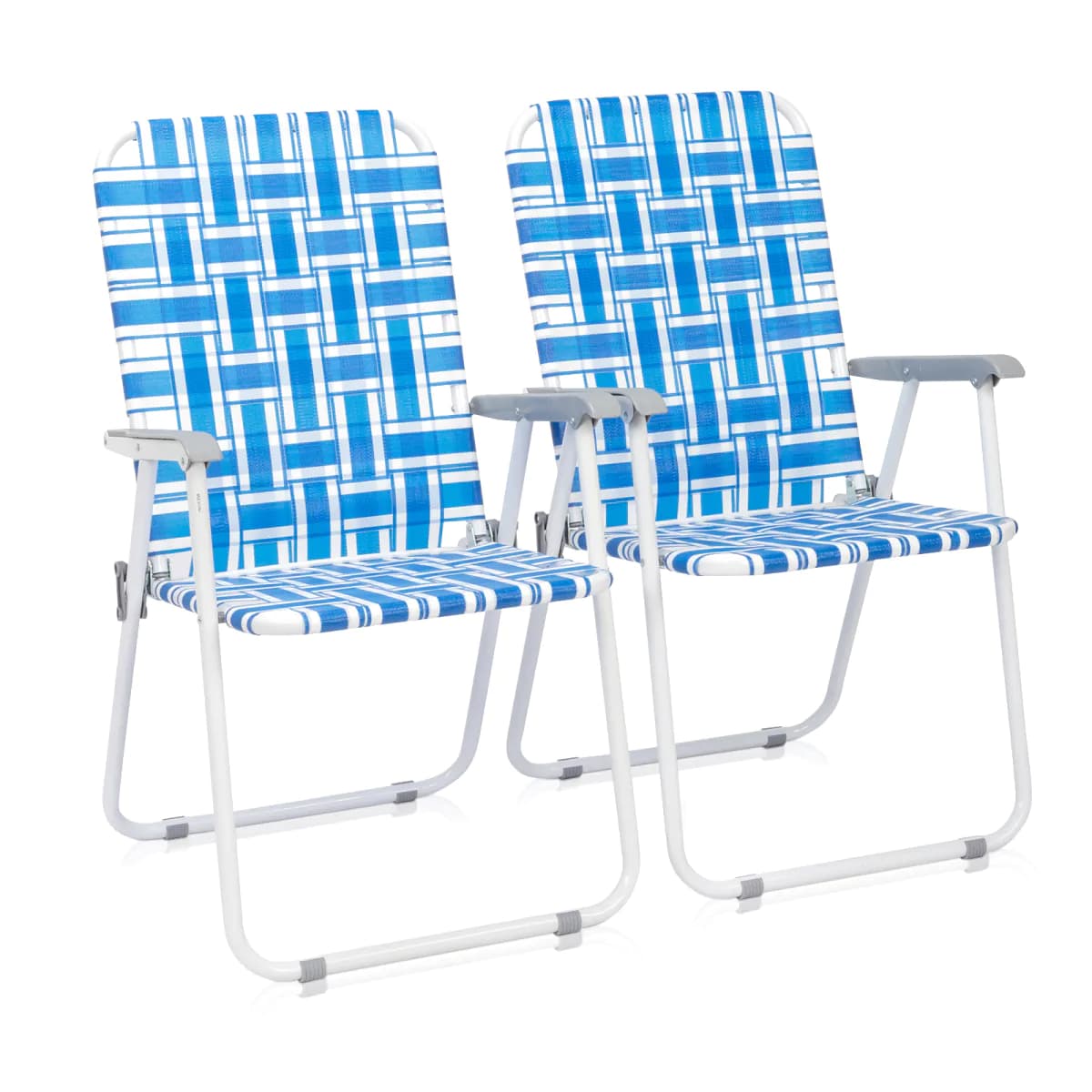 image-2pcs Steel Tube PP Webbing Beach Chair Blue & White 120kg Foldable