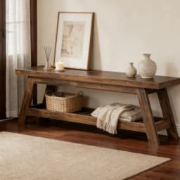 image-Elegant Wood Tone Bench with Storage - MDF Durable Design