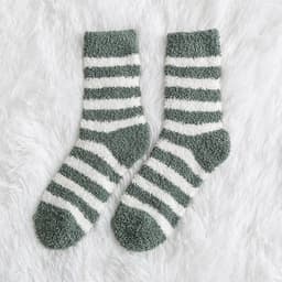 image-Fluffy Striped Warm Socks - Cute Coral Velvet Winter Indoor Comfort