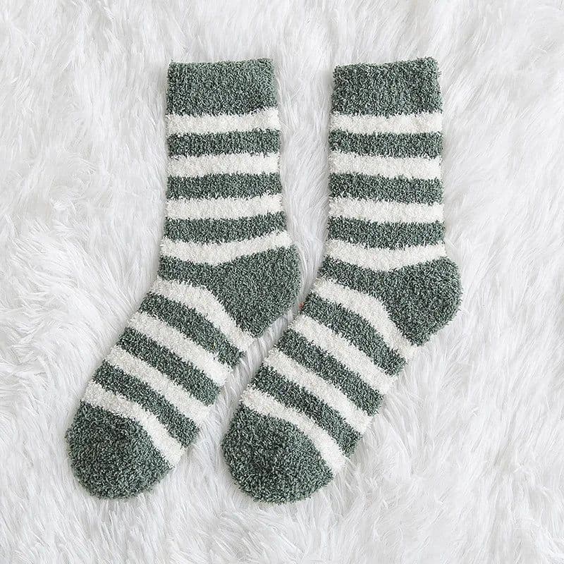 image-Fluffy Striped Warm Socks - Cute Coral Velvet Winter Indoor Comfort