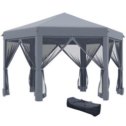 image-3.2m Pop Up Gazebo Hexagonal Tent Sun Protection with Mesh Sidewalls, Handy Bag