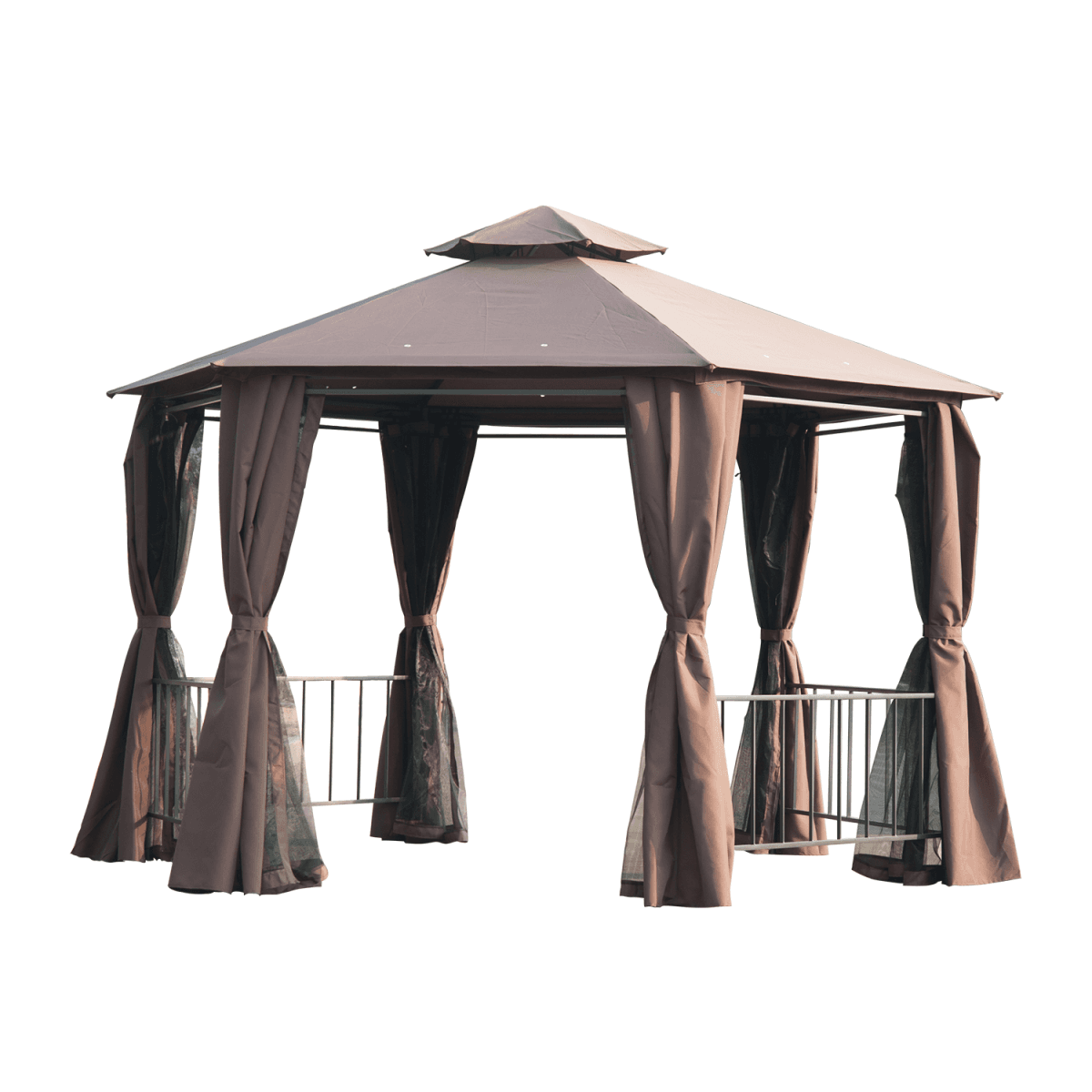 image-Hexagon Gazebo Patio Party Tent Outdoor Garden Shelter 2 Tier Roof & Side Panel