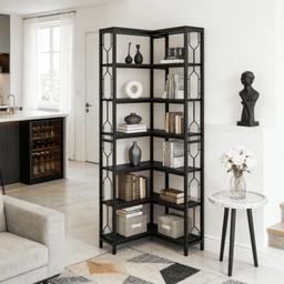 image-Tall 7-Tier Hexagonal Corner Bookshelf - Space-Saving Storage