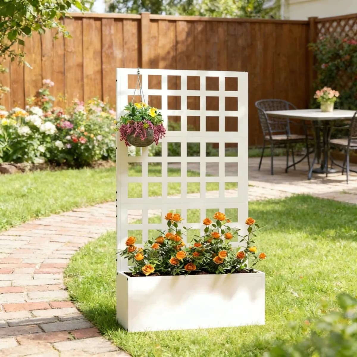 image-Garden Bed Planter with Trellis - White 24"
