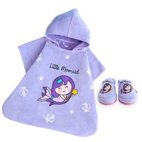 image-Milk&Moo Kinder Little Mermaid Poncho und Hausschuhe Set, Lila